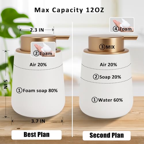 Image of Soap Foaming Dispenser Ceramic with Easy-to-Press Pump Hand Foam Dispenser for Shampoo Bathroom Kitchen 12 oz 2pcs