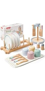 Atoylink Kinderküche Zubehör - Holz Geschirrset Für Rollenspiele