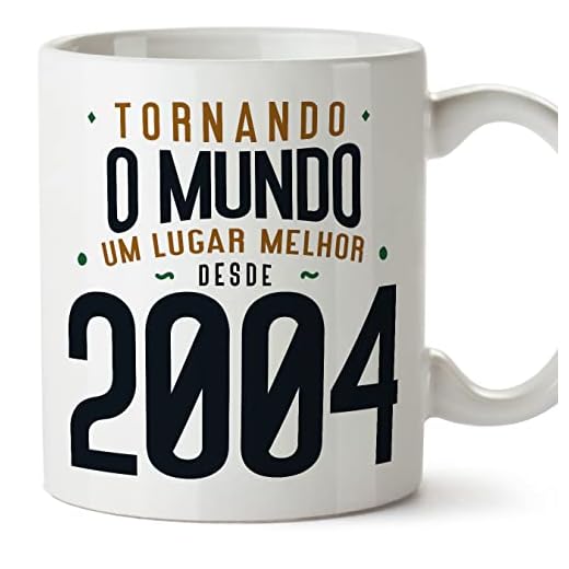 MUGFFINS Tazas 2004 Cumpleaños - En Portugués - Tornando o Mundo um Lugar Melhor - 11 oz / 330 ml - Regalo original y divertido