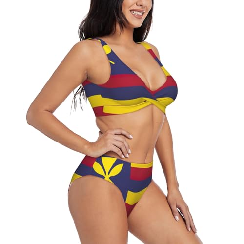 Maillot de bain gainant 2 pièces imprimé drapeau d'Hawaï de qualité - 2