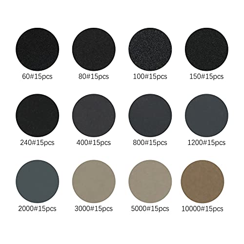 VIBRATITE 185 Stück Schleifscheiben 25mm Klett Nasse Trockene Schleifpads, (Körnung 60-10000) Sandpapier Schleifwerkzeug Mit 1/8 Zoll-Schaft für Holz Metall Spiegel Schmuck Polieren