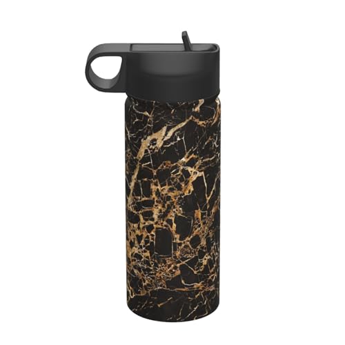 Gold Marble Insulated Sports Kettle, 500ml Stainless Steel Water Bottle With Straw Lid, For Outdoor Gym
