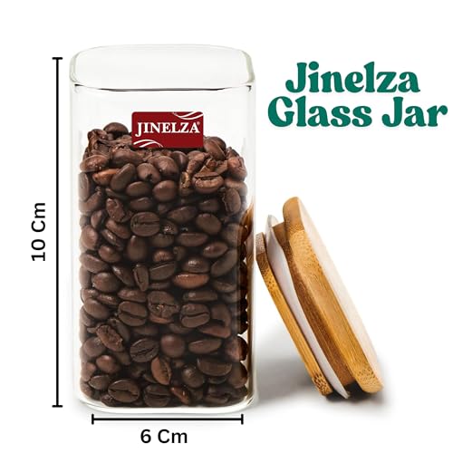 Image of 270 ml Glass Jars with wooden lid Glass Jar set food storage containers Borosilicate Glass Jar Set /Suit for Sugar, Salt, Coffee, Tea, and Other Dry Food Storage (270ML SQUARE JAR, 6 PCS)