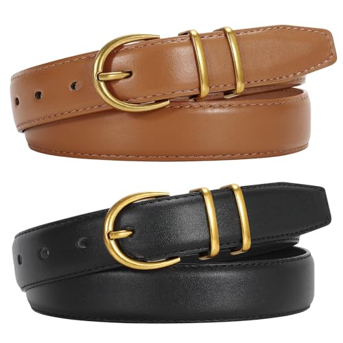 JASGOOD 2 Pack Women Leather Belt for Jeans Pants Fashion Ladies Belts for Dresses