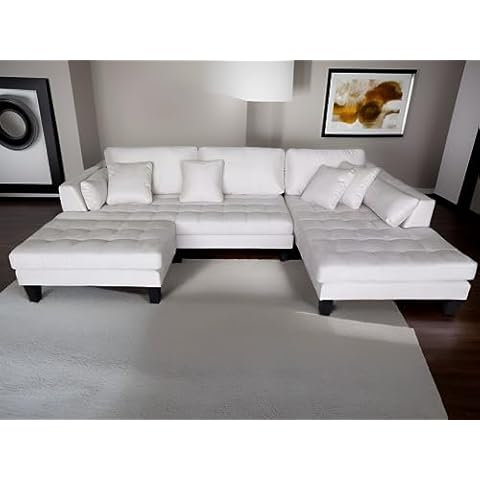 Stendmar 3pc 120" Contemporary Cream Microfiber U Shape Sectional Sofa Couch Wide Chaise S168RW Cover