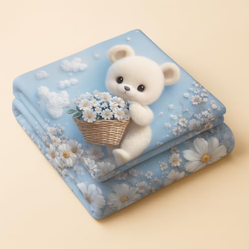 Image of King Size 7D Digital Print Bedsheet - 350 TC Cotton, Kids Friendly Design, Soft & Breathable 180 GSM Fabric, Machine Washable, Gift-Ready Packaging. (108x108 Inches). (Blue Teddy)