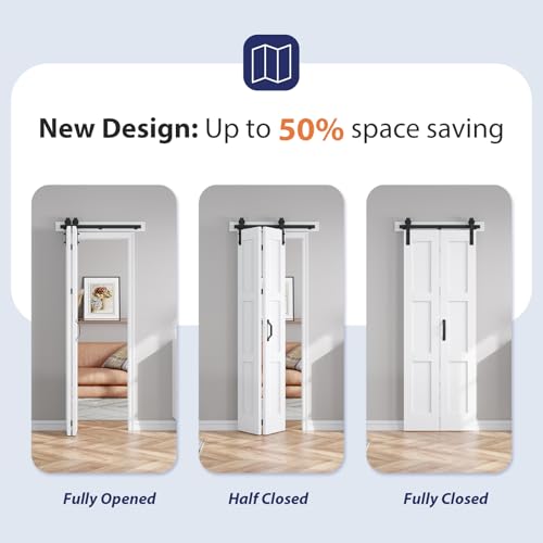 Image of FREDBECK 28X84(Double 14x84) Bifold Barn Doors White Sliding Interior Door