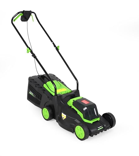 ToolTronix High-Efficiency 20V Cordless Lawnmower, Brushless Motor, 4000mAh Battery, Quick Charger, 25L Grass Collection Bag, 33cm Cutting Width, Adjustable Cutting Heights