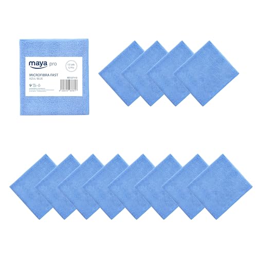 Maya Bayeta Fast 200G. Bayeta Multiusos 100% Microfibra. Limpieza Sin Marcas para Cualquier Superficie. Pack de 12 Unidades (Azul)