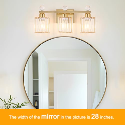 Image of Lxybcce Bathroom Vanity Light Fixture 3-Light - Vanity Lights for Bathroom with Crystal Shade Gold Metal, Easy Install No Drilling Needed, Shadow-Free Illumination for Modern Bathroom Mirror Decor