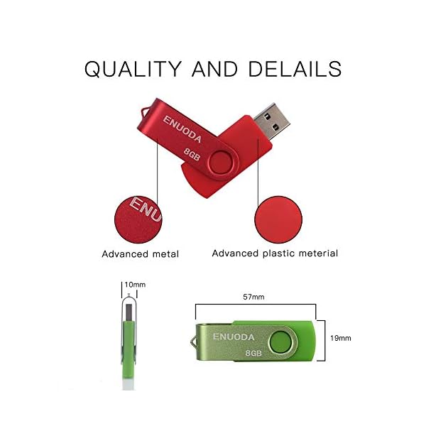 ENUODA 5 Stück 8GB USB Stick Speicherstick Rotate Metall Mehrfarbig High Speed USB 2.0 Flash Drive Pack (Rot,Grün… – Bild 3