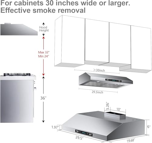 HisoHu 30 Inch Under Ducted Cabinet Range Hood with 1200 CFM, 4 Speed Gesture Sensing Kitchen Exhaust Hood & Touch Control Panel, Stainless Steel Stove Vent Hood with 2 LED Lights by HisoHu - Image 8