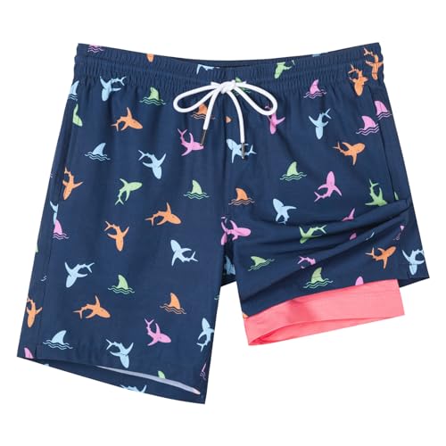 SURF CUZ Mens Swim Trunks with Compression Liner Swim Shorts 7" Swimming Trunks Stretch 7 Inch Swim Suits Quick Dry
