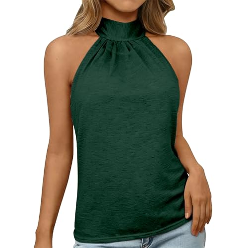 ZTFYKLIN Camiseta Negra Mujer Tops De Verano A La Para Mujer, Informal Cuello Alto Sin Mangas, Holgada Vacaciones En Playa (Blackish Green, Xxxl) Camisetas Tirantes Deporte Americana Primavera