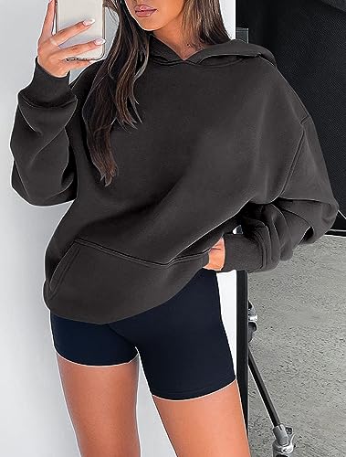onlypuff Women Hoodies Casual Pullover Long Sleeve Sweatshirt Kangaroo Pocket Drop Shoulder Sweater