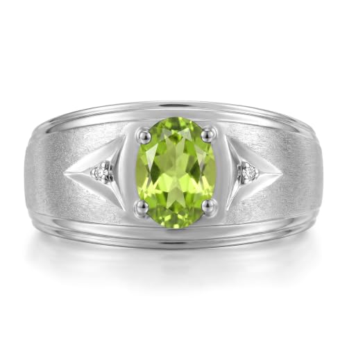 Image of Rylos Men's Rings Classic Design 8X6MM Oval Gemstone & Sparkling Diamond Ring - Color Stone Birthstone Rings for Men, Sterling Silver Rings in Sizes 8-13. Elevate Your Style with Timeless Elegance!