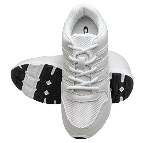 CALTO Men's Invisible Height Increasing Elevator Shoes - White Leather/Mesh Lace-up Lightweight Sporty Trainer Sneakers - 3.2 Inches Taller - G8818 - Size 9 D(M) US4