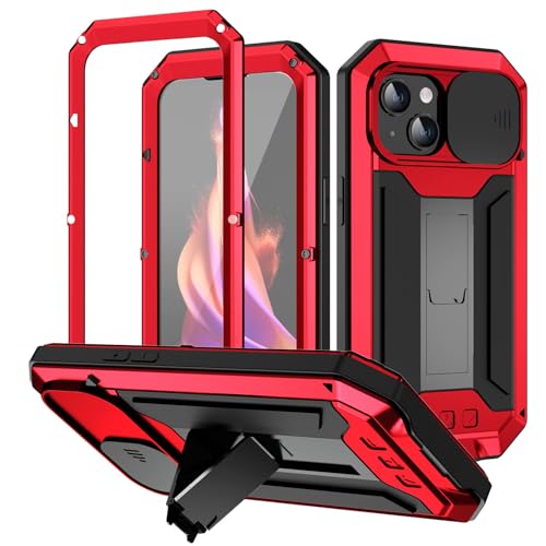 ANROD for iPhone 15 Plus Case, Shockproof Hard Case Aluminum Metal Gorilla Glass Military Heavy Duty Sturdy Protector Cover for iPhone 15 Plus, with Lens Protection Cover (Black)