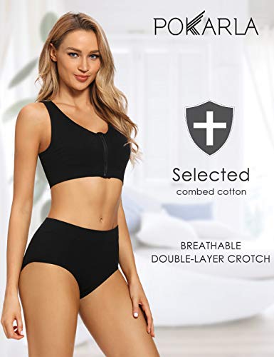 Pokarla Women's Cotton Stretch Underwear Ladies Mid Rise Briefs Panties 5-Pack Black Plus Size(3X-Large) #TOP1