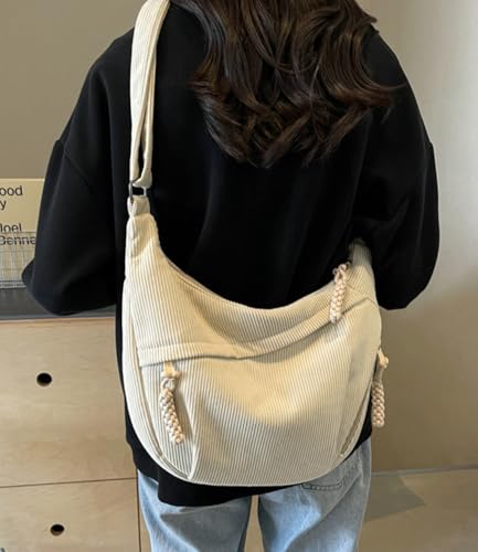 Image of Hobo Bag for Women Men Crescent Shoulder Bag Retro Nylon Canvas Crossbody Bag Slouchy Corduroy Dumpling Bag Purse | Retro