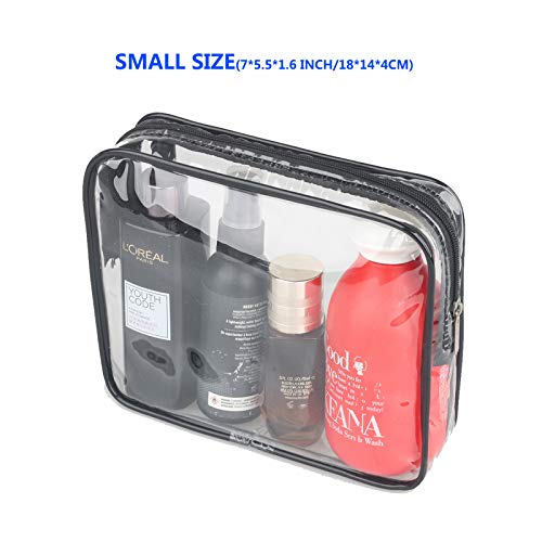 3 Pieces Large Clear Travel Bags for Toiletries, Waterproof Clear Plastic Cosmetic Makeup Bags, Transparent Packing Organizer Storage Bags (Black)