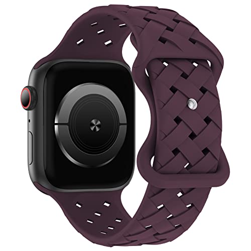 Image of Silicone Braided Weave Bands Compatible with Apple Watch 38mm 40mm 41mm 42mm 44mm 46mm 45mm 49mm, Replacement Sport Breathable Strap for iWatch Series 11 /10 /9 /8 /7 /6 /5 /4 /3 /2 /1 Ultra SE, Dark Cherry