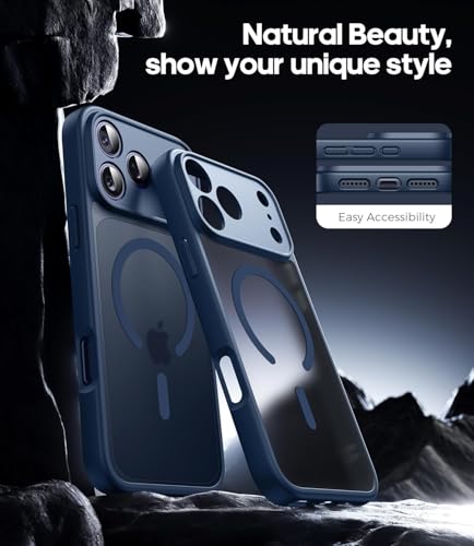 Image of Elzzi Magnetic Magsafe for iPhone 17 Pro Case (Compatible with MagSafe) Slim Translucent Matte Shockproof with Anti-Fingerprint Phone Case, Blue