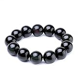 [OSHARE JP] 上質 天然石 黑曜石 オブシディアン 強運 魔除け 厄除け お守りブレスレット 浄化用さざれ パワーストーン ブレスレット (8mm, ブラック)