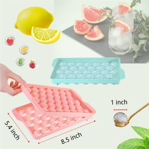 Small Circle Ice Cube Mold With Lid, 2 Pack Ice Ball Maker Mold Making 66Pcs Sphere Ice Release Easily Stackable Mini Round Ice Cube Tray Chill Cocktail Whiskey Juice (Blue & Pink) #TOP1