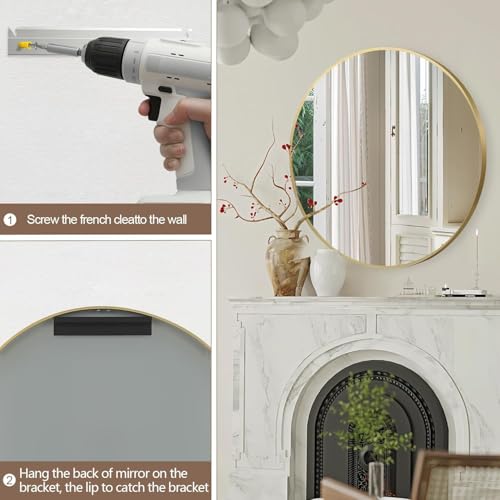 Image of RIZIK STORE Iron Metal Decorative Round Wall Mirror with Hook - HD Clear Glass, Wall Mounted for Bedroom, Living Room, Wash Basin, Vanity, Makeup & Bathroom