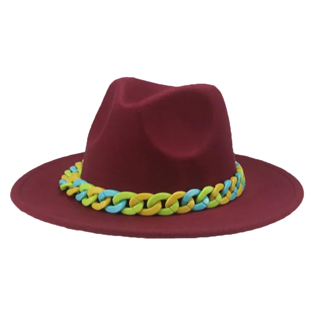 Czapki dla kobiet dzieci chłopcy dziewczęta Panama jednolity łańcuch kapelusz fedora czapki dziecięce sombreros czerwone wino 52-54 cm (dzieci), czerwony (wine red), S