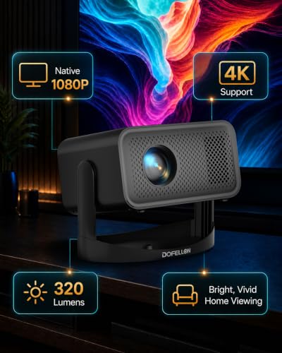 Image of Native 1080P 4K Projector with Wifi 6 and Bluetooth 5.4, Built-in App, Compatible with TV Stick /Game Consoles /Smartphone /HDMI /USB, 320ANSI, Auto Keystone and 270 Rotatable