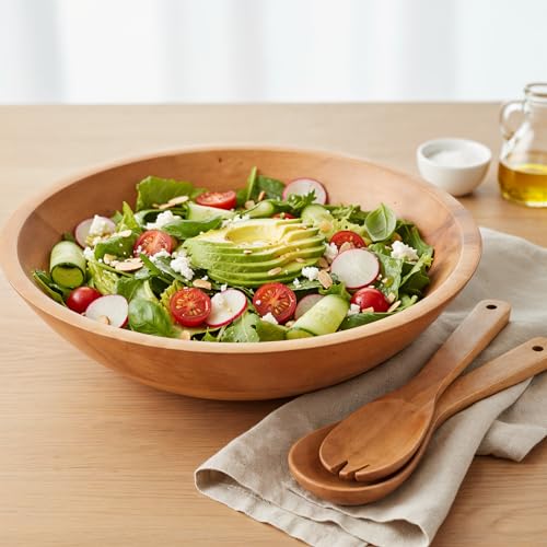 Extra Large Wooden Salad Bowl Set With Serving Utensils -