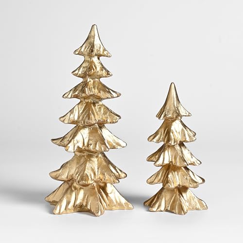 Festglox Gold Christmas Tree Figurines, Small Resin Christmas Tree Home Decor, Tabletop Christmas Tree Set Of 2, Decorative Xmas Trees For Christmas Decorations Indoor Mantle Centerpieces thumb #6