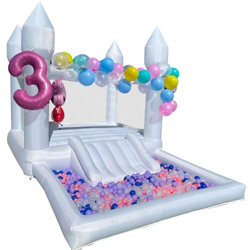 iLink-outer White Bounce House for Kids Without Air Blower-13x8x8FT Oxford White Bouncy House with Slide & Ball Pit, Perfect for Parties & Events,Safe and Fun for All Ages（Not Include Air Blower）