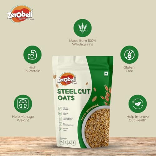 Image of Zerobeli Steel Cut Oats 1kg | 100% Wholegrain | High Protein & Fibre | Low Glycemic Index | Supports Weight Management & Gut Health | Gluten-Free