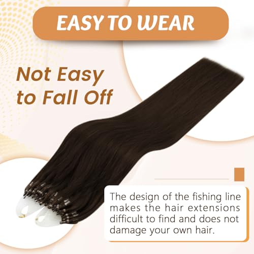 RUNATURE Micro Hair Extensions Human Hair Dark Brown Micro Beads Hair Extensions Black Brown Micro Ring Hair Extensions Real Human Hair 24 Inch 50 Gram - Image 3