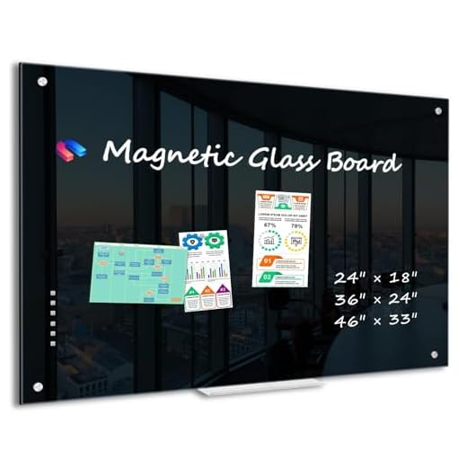 Glass Magnetic Dry Erase Board, 24''x18'' Large Black Glass Board Hanging Mount Frameless Blackboard with 1 Pen Tray - for Home Office School