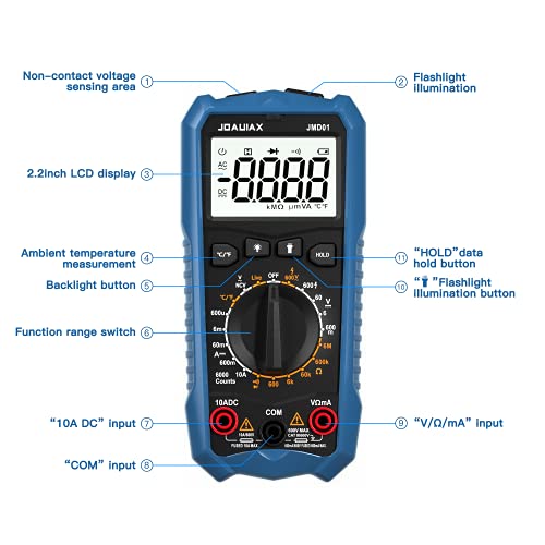 JOAUIAX digitale multimeter tester,6000 telt AC/DC-spanning en DC-stroom Multitesters Voltmeter Ohmmeter Meet… - Image 8
