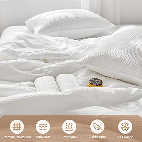 Warmdern White Comforter Set Queen Size Waffle Weave Lightweight Bedding Comforter Sets Soft Microfiber Down Alternative Comforter 7 Pieces Bed In A Bag All Season(White, Queen) #TOP4