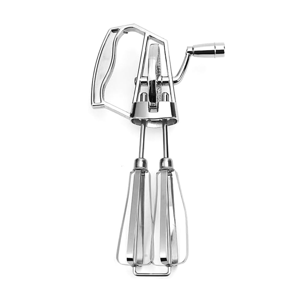 CTRLZS Manual Egg Beater Hand Crank - Stainless Steel Whisk, Ergonomic ABS Handle, Compact Design for Easy Mixing Silver