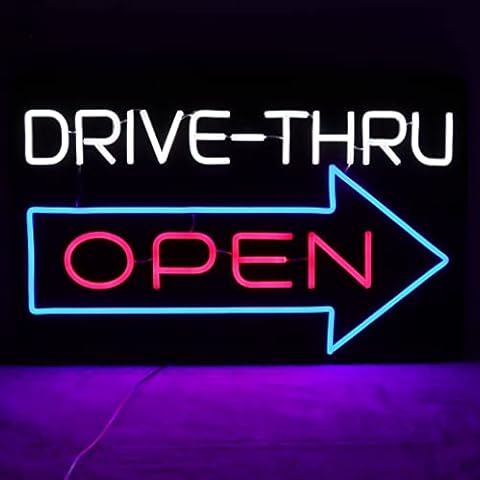 JFLLamp Large Drive Thru Open Neon Signs for Wall Decor Neon Lights for Bedroom Led Signs Suitable for Drive Thru Open Office Man Cave Bar Christmas 12V Power Adapter, 23.2*15Inch(Red + Blue+ White) Cover