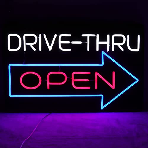 Image of Large Drive Thru Open Neon Signs for Wall Decor Neon Lights for Bedroom Led Signs Suitable for Drive Thru Open Office Man Cave Bar Christmas 12V Power Adapter, 23.2*15Inch(Red + Blue+ White)