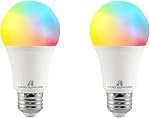Reno Supplies Smart Light Bulbs, A19, 8W, RGBW Color Changing Light Bulbs with App Control, 800 LM, Voice Control, Works with Google Assistant, No Hub Required, Only Support 2.4G WiFi (Pack of 2)