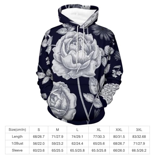 Sweats à capuche manche longue pull imprimé fleur grise hoody sweatshirt chaud taille S - 3