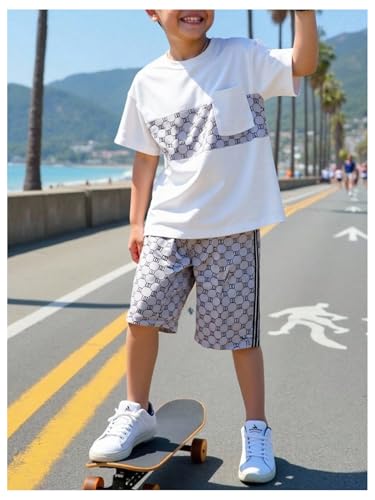 Image of COZYEASE Boys' 2 Piece Outfits Summer Shorts Sleeve Graphic T Shirts and Shorts Sets Vacation Beach Clothes