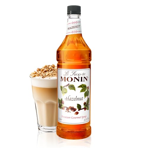 Monin - Hazelnut Syrup, Nutty Taste of Caramelized Hazelnut, Natural Flavors, Great for Mochas, Lattes, Smoothies, Shakes, and Cocktails, Non-GMO, Gluten-Free (1 Liter)