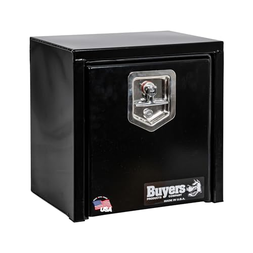 Image of Buyers Products 1703310 Black Steel Underbody Truck Tool Box - 15 x 10 x 15 Inch - Truck Bed & Underbelly RV Storage Box, Locking T-Latch, Weather-Resistant, Heavy-Duty Flatbed Job Box, Made in USA