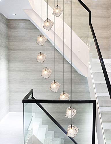 Chandelier en verre en spirale de luxe pour grand escalier de villa moderne 40x200cm