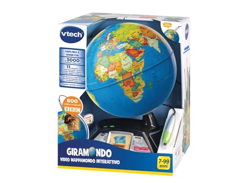 VTech Interaktywny globus dla dzieci, globus z dotykowym długopisem i ekranem 2,7", w tym 600 filmów BBC, gry edukacyjne i quizy, język włoski, baterie w zestawie, 7-99 lat